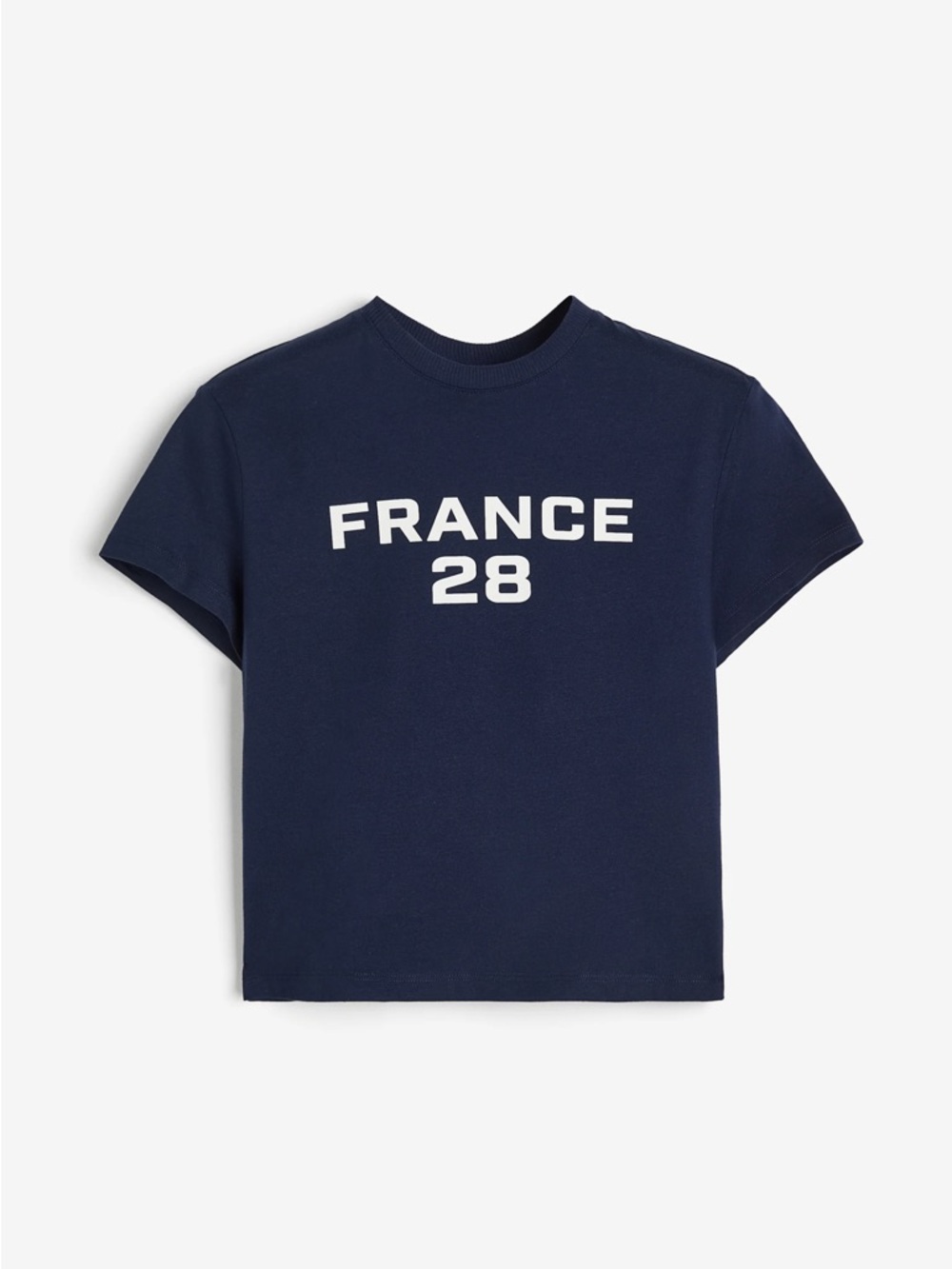 H&M Navy 'France 28' Graphic Cropped Tee